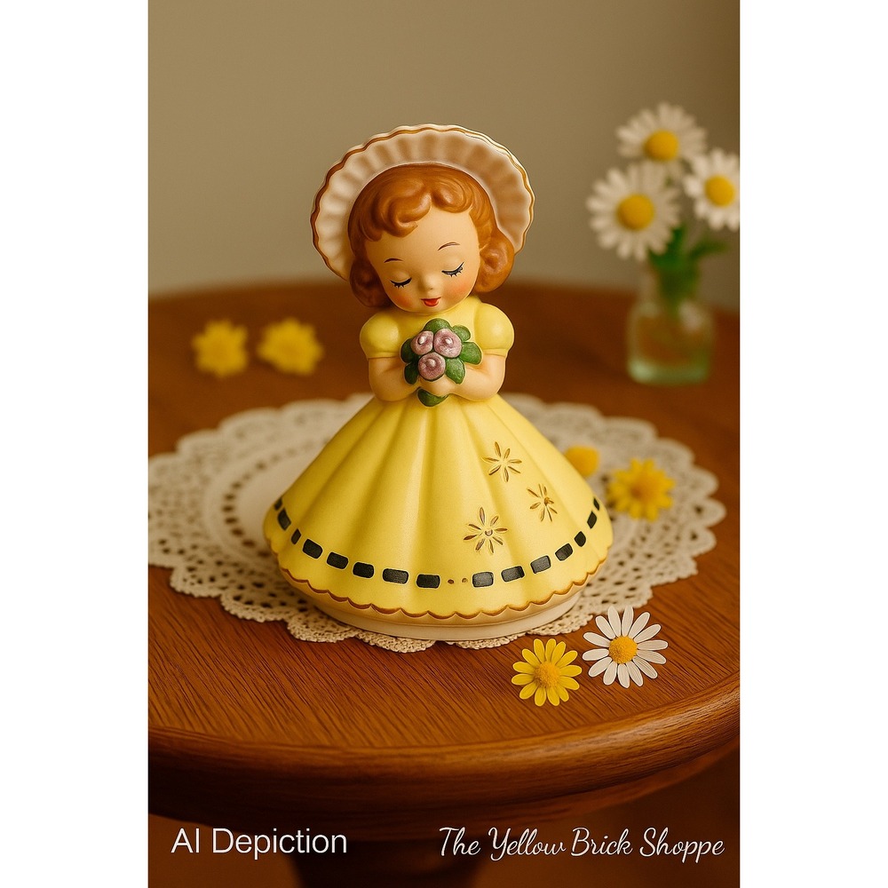 Josef Originals Figurine‎ – Yellow Dress with Gold Accents, Vintage Japan